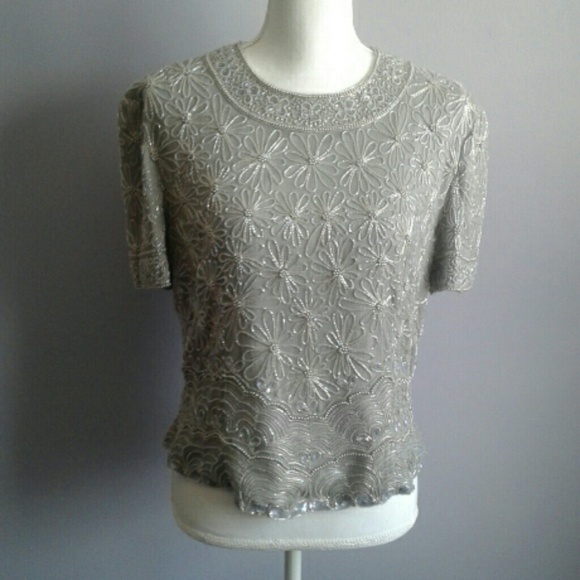 Adrianna Papell Tops - Adrianna Papell Beaded Silk Evening Top